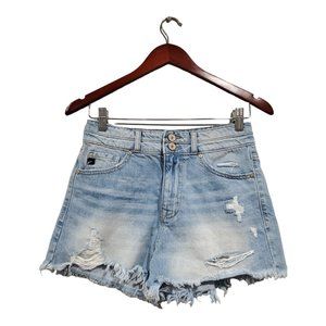 Kancan Womens Shorts Distressed Denim Cut Off Raw Hem Frayed Blue Jean Sz S 28